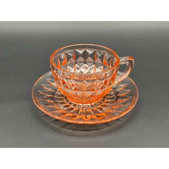 1930s Jeannette Glass Windsor Pink Depression Glass Teacup & Saucer Set - Picture 5 of 5